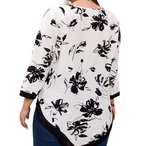 White and black floral assymetrical tunic top size 1XLg - Picture 3 of 10